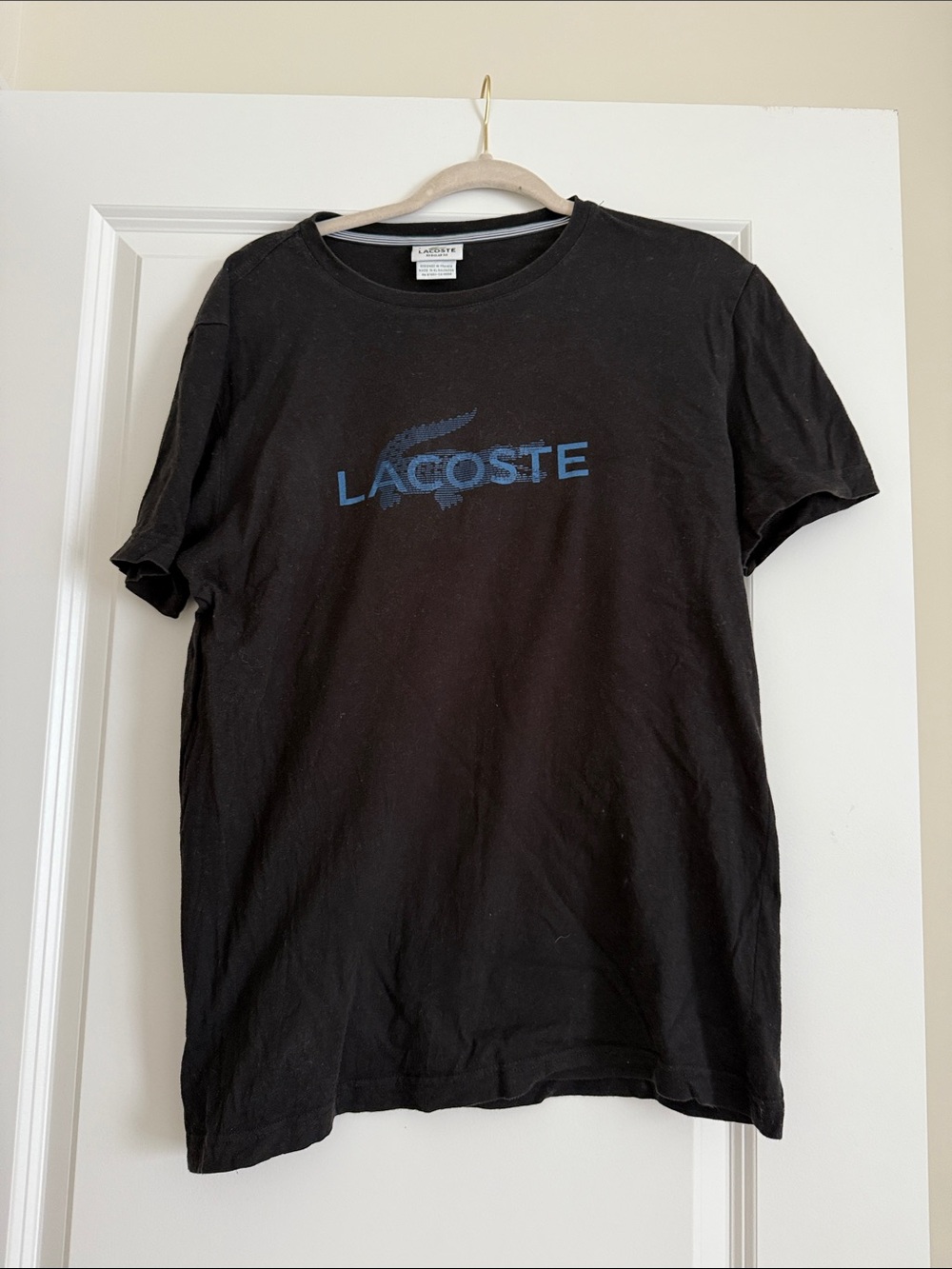 Lacoste Black Cotton Graphic Tee with Blue Croc Logo